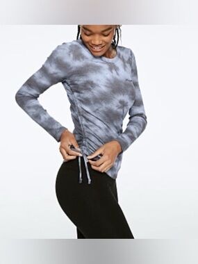 PINK VICTORIA’S SECRET Thermal Shirt Top LS Ruched Blue White Y2K 2000’s Small